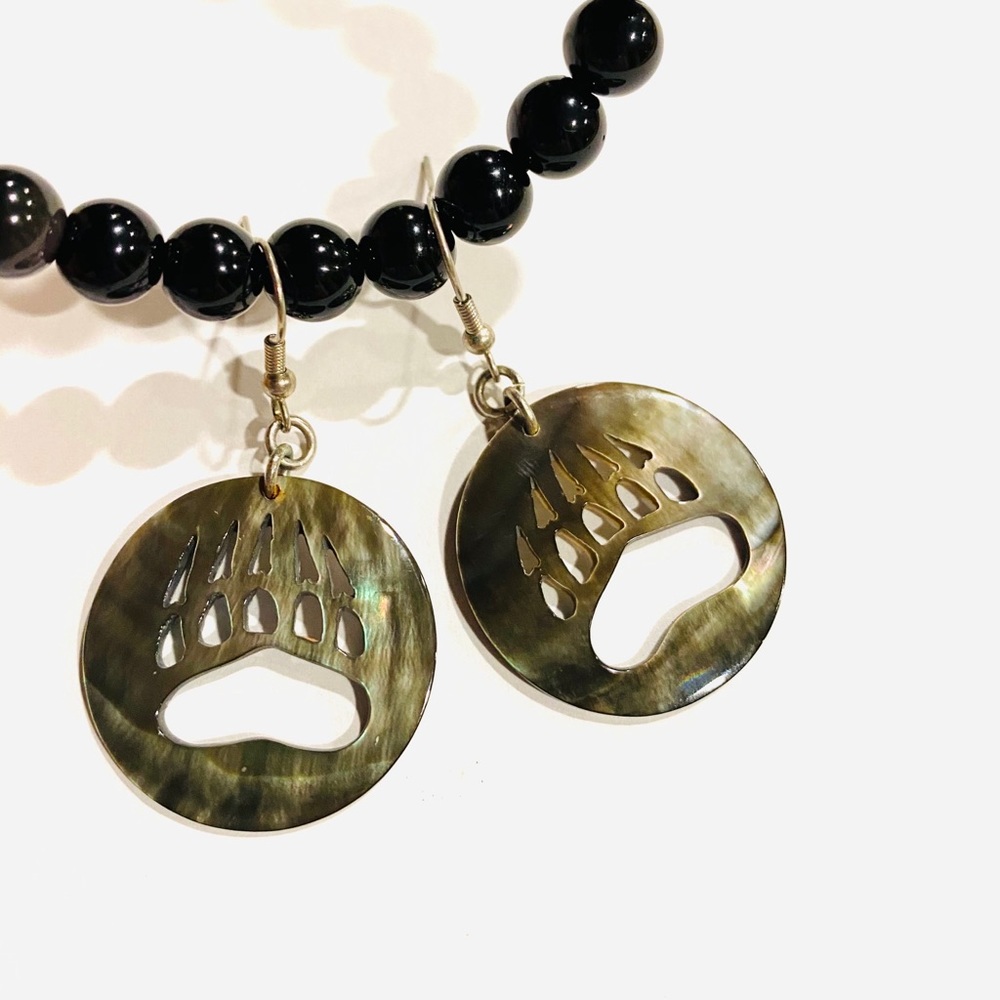 Hand Carved Bear Paws/Tracks  Shell Earrings